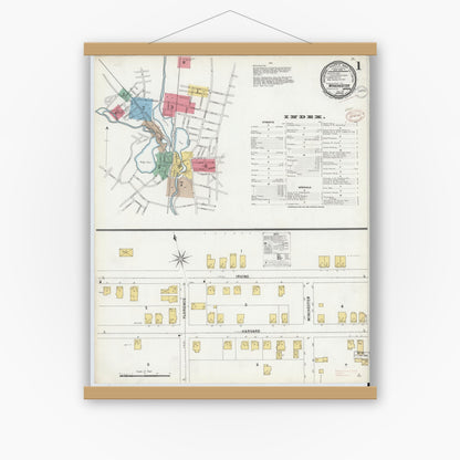 Old map wall art mockup — magnetic wood frame on white wall — Sanborn Fire Insurance Map from Winchester, Middlesex County, Massachusetts (1899) - Complete Map Set