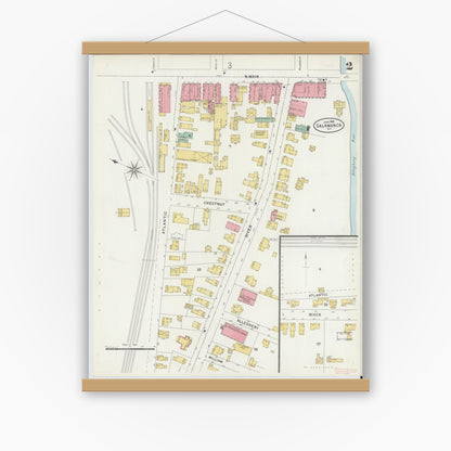 Old map wall art mockup — magnetic wood frame on white wall — Sanborn Fire Insurance Map from Salamanca, Cattaraugus County, New York (1898), Sheet #0002