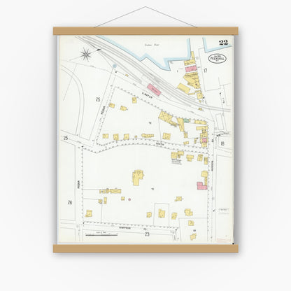 Old map wall art mockup — magnetic wood frame on white wall — Sanborn Fire Insurance Map from Peekskill, Westchester County, New York (1900), Sheet #0022