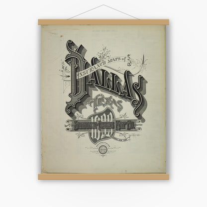 Old map wall art mockup — magnetic wood frame on white wall — Sanborn Fire Insurance Map from Dallas, Dallas County, Texas (1899), Sheet #0001