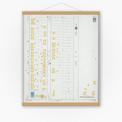 Old map wall art mockup — magnetic wood frame on white wall — Sanborn Fire Insurance Map from Grand Rapids, Kent County, Michigan (1923), Sheet #0086