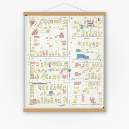 Old map wall art mockup — magnetic wood frame on white wall — Sanborn Fire Insurance Map from Ann Arbor, Washtenaw County, Michigan (1916), Sheet #0008