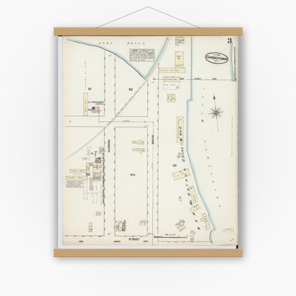 Old map wall art mockup — magnetic wood frame on white wall — Sanborn Fire Insurance Map from Cheboygan, Cheboygan County, Michigan (1884), Sheet #0003