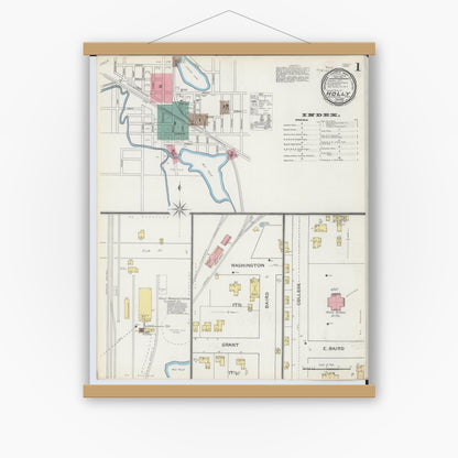 Old map wall art mockup — magnetic wood frame on white wall — Sanborn Fire Insurance Map from Holly, Oakland County, Michigan (1893) - Complete Map Set
