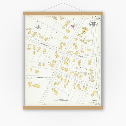 Old map wall art mockup — magnetic wood frame on white wall — Sanborn Fire Insurance Map from Bridgewater, Plymouth County, Massachusetts (1906), Sheet #0006