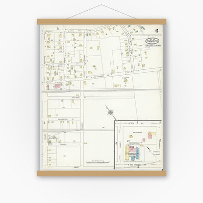Old map wall art mockup — magnetic wood frame on white wall — Sanborn Fire Insurance Map from Hammonton, Atlantic County, New Jersey (1914), Sheet #0006