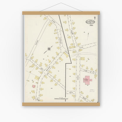 Old map wall art mockup — magnetic wood frame on white wall — Sanborn Fire Insurance Map from Leaksville-spray, Rockingham County, North Carolina (1915), Sheet #0007