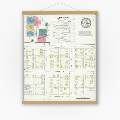 Old map wall art mockup — magnetic wood frame on white wall — Sanborn Fire Insurance Map from Hayward, Sawyer County, Wisconsin (1909) - Complete Map Set