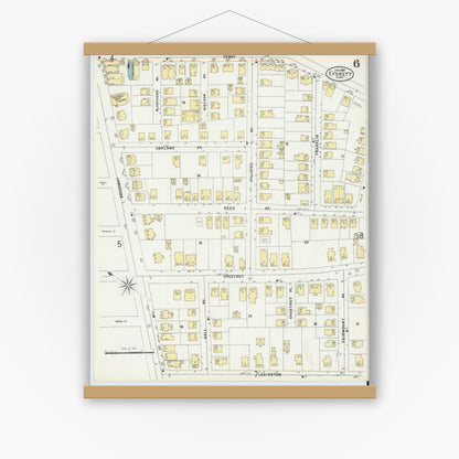 Old map wall art mockup — magnetic wood frame on white wall — Sanborn Fire Insurance Map from Everett, Middlesex County, Massachusetts (1897), Sheet #0006