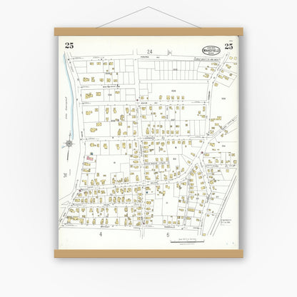 Old map wall art mockup — magnetic wood frame on white wall — Sanborn Fire Insurance Map from Wakefield, Middlesex County, Massachusetts (1923), Sheet #0025
