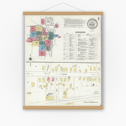 Old map wall art mockup — magnetic wood frame on white wall — Sanborn Fire Insurance Map from Medina, Orleans County, New York (1909), Sheet #0001