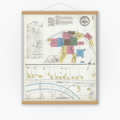 Old map wall art mockup — magnetic wood frame on white wall — Sanborn Fire Insurance Map from Marion, Smyth County, Virginia (1921) - Complete Map Set