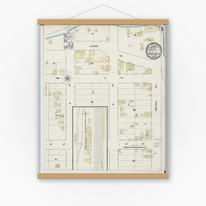 Old map wall art mockup — magnetic wood frame on white wall — Sanborn Fire Insurance Map from Mackinaw City, Cheboygan County, Michigan (1890) - Complete Map Set