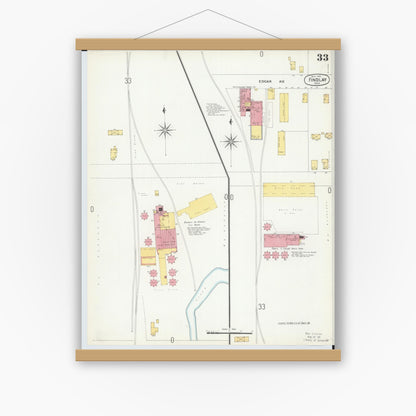 Old map wall art mockup — magnetic wood frame on white wall — Sanborn Fire Insurance Map from Findlay, Hancock County, Ohio (1901), Sheet #0033