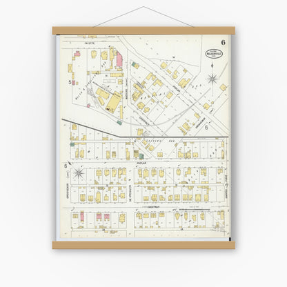 Old map wall art mockup — magnetic wood frame on white wall — Sanborn Fire Insurance Map from Nelsonville, Athens County, Ohio (1900), Sheet #0006