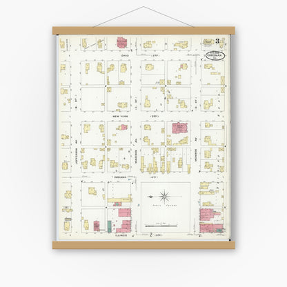 Old map wall art mockup — magnetic wood frame on white wall — Sanborn Fire Insurance Map from Chrisman, Edgar County, Illinois (1908), Sheet #0003
