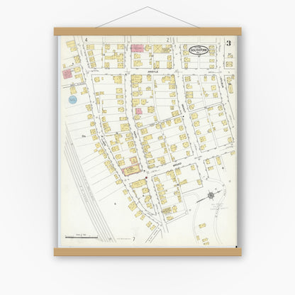 Old map wall art mockup — magnetic wood frame on white wall — Sanborn Fire Insurance Map from South Fork, Cambria County, Pennsylvania (1916), Sheet #0003