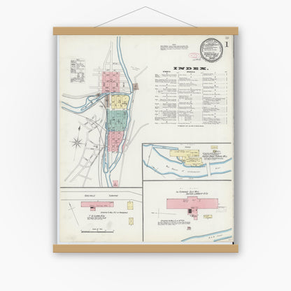 Old map wall art mockup — magnetic wood frame on white wall — Sanborn Fire Insurance Map from Honesdale, Wayne County, Pennsylvania (1892) - Complete Map Set