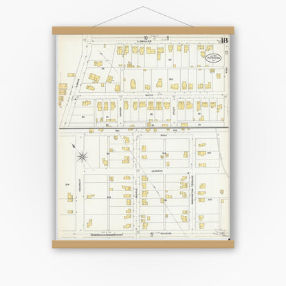 Old map wall art mockup — magnetic wood frame on white wall — Sanborn Fire Insurance Map from Pittston, Luzerne County, Pennsylvania (1903), Sheet #0018