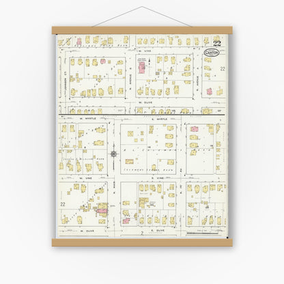 Old map wall art mockup — magnetic wood frame on white wall — Sanborn Fire Insurance Map from Canton, Fulton County, Illinois (1917), Sheet #0022