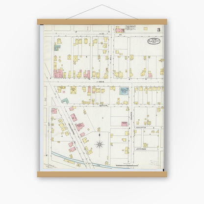 Old map wall art mockup — magnetic wood frame on white wall — Sanborn Fire Insurance Map from Plain City, Madison And Union Counties, Ohio (1895), Sheet #0003