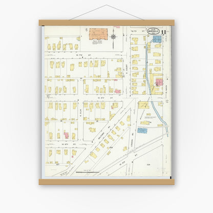 Old map wall art mockup — magnetic wood frame on white wall — Sanborn Fire Insurance Map from Marysville, Union County, Ohio (1916), Sheet #0011