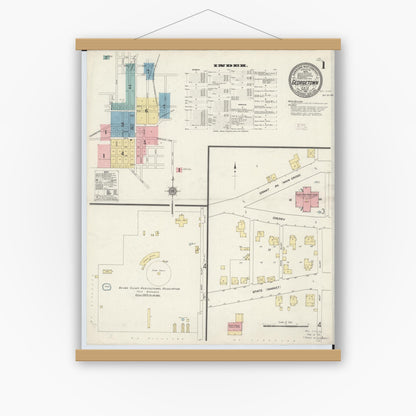 Old map wall art mockup — magnetic wood frame on white wall — Sanborn Fire Insurance Map from Georgetown, Brown County, Ohio (1912) - Complete Map Set