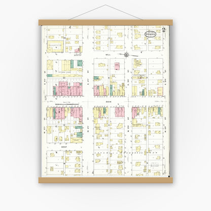Old map wall art mockup — magnetic wood frame on white wall — Sanborn Fire Insurance Map from Spencer, Clay County, Iowa (1909), Sheet #0002