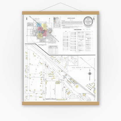 Old map wall art mockup — magnetic wood frame on white wall — Sanborn Fire Insurance Map from Littlefield, Lamb County, Texas (1950), Sheet #0001