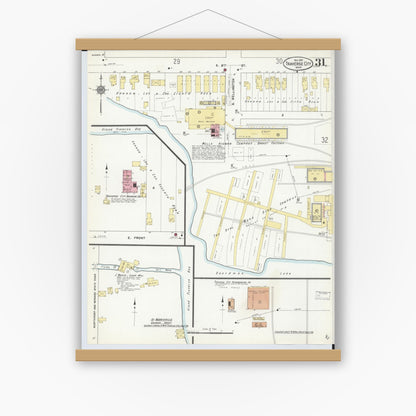 Old map wall art mockup — magnetic wood frame on white wall — Sanborn Fire Insurance Map from Traverse City, Grand Traverse County, Michigan (1910), Sheet #0031
