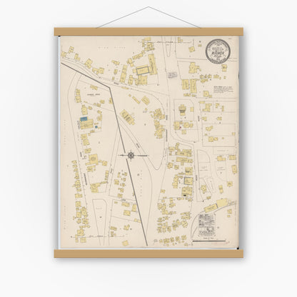 Old map wall art mockup — magnetic wood frame on white wall — Sanborn Fire Insurance Map from Waimea, Kauai County, Hawaii (1919), Sheet #0001