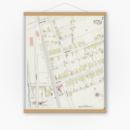 Old map wall art mockup — magnetic wood frame on white wall — Sanborn Fire Insurance Map from Milton, Northumberland County, Pennsylvania (1890), Sheet #0007