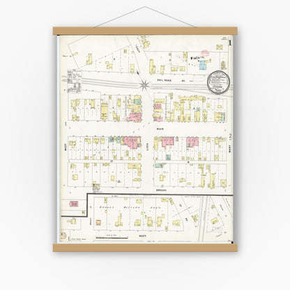 Old map wall art mockup — magnetic wood frame on white wall — Sanborn Fire Insurance Map from Ossian, Winneshiek County, Iowa (1897) â€” Complete Set