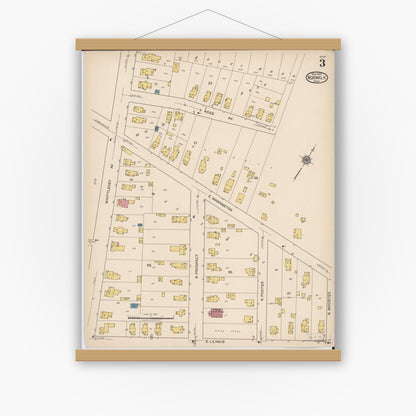 Old map wall art mockup — magnetic wood frame on white wall — Sanborn Fire Insurance Map from Norwalk, Huron County, Ohio (1922), Sheet #0003
