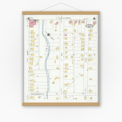 Old map wall art mockup — magnetic wood frame on white wall — Sanborn Fire Insurance Map from Blanchester, Clinton County, Ohio (1925), Sheet #0006