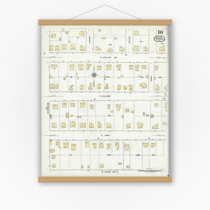 Old map wall art mockup — magnetic wood frame on white wall — Sanborn Fire Insurance Map from Terrell, Kaufman County, Texas (1921), Sheet #0010