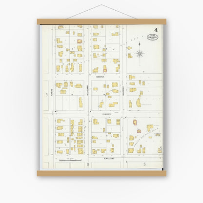 Old map wall art mockup — magnetic wood frame on white wall — Sanborn Fire Insurance Map from Owosso, Shiawassee County, Michigan (1900), Sheet #0004