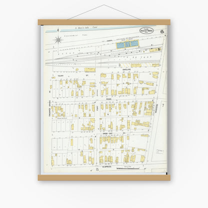 Old map wall art mockup — magnetic wood frame on white wall — Sanborn Fire Insurance Map from Sault Sainte Marie, Chippewa County, Michigan (1902), Sheet #0006