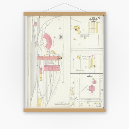 Old map wall art mockup — magnetic wood frame on white wall — Sanborn Fire Insurance Map from Frankfort, Clinton County, Indiana (1898), Sheet #0004