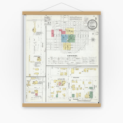 Old map wall art mockup — magnetic wood frame on white wall — Sanborn Fire Insurance Map from Saint Johns, Clinton County, Michigan (1900) - Complete Map Set