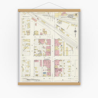 Old map wall art mockup — magnetic wood frame on white wall — Sanborn Fire Insurance Map from Wells, Faribault County, Minnesota (1914), Sheet #0004