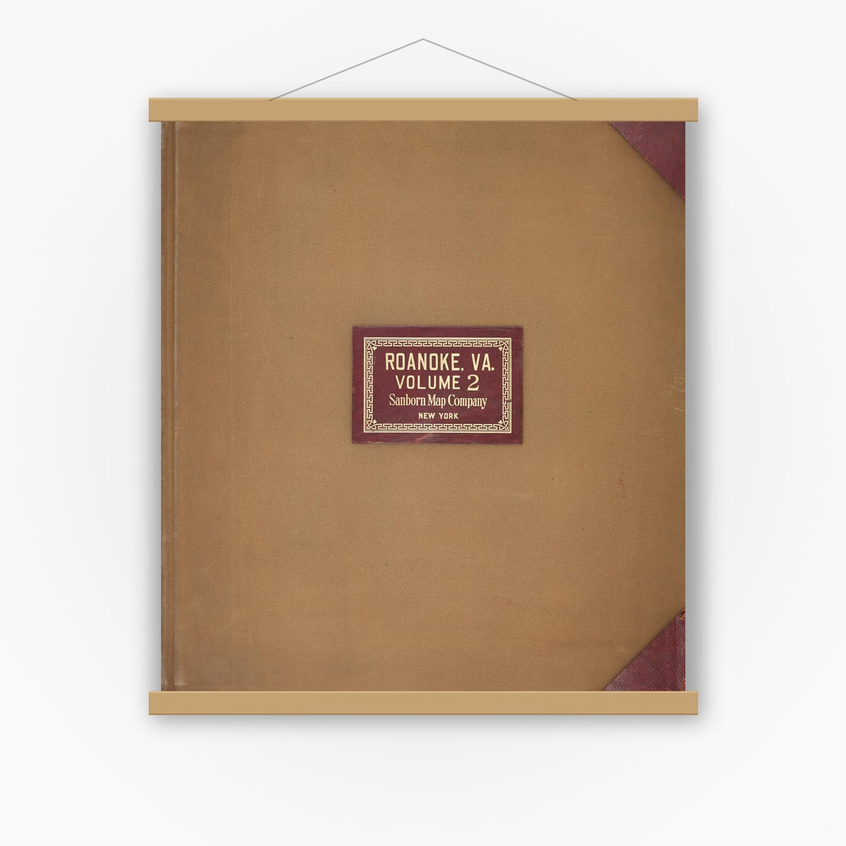 Old map wall art mockup — magnetic wood frame on white wall — Sanborn Fire Insurance Map from Roanoke, Independent Cities, Virginia (1949), Sheet #0001