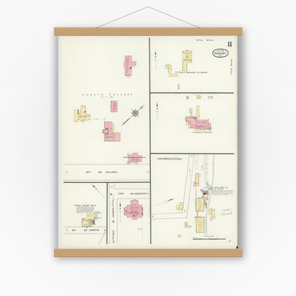Old map wall art mockup — magnetic wood frame on white wall — Sanborn Fire Insurance Map from Hickory, Catawba County, North Carolina (1913), Sheet #0008
