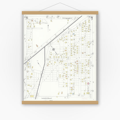 Old map wall art mockup — magnetic wood frame on white wall — Sanborn Fire Insurance Map from Crystal Lake, McHenry County, Illinois (1936), Sheet #0007