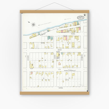Old map wall art mockup — magnetic wood frame on white wall — Sanborn Fire Insurance Map from Sabula, Jackson County, Iowa (1893), Sheet #0002
