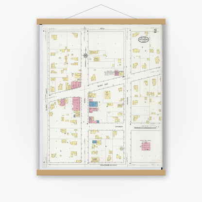 Old map wall art mockup — magnetic wood frame on white wall — Sanborn Fire Insurance Map from Athens, Calhoun County, Michigan (1916), Sheet #0002