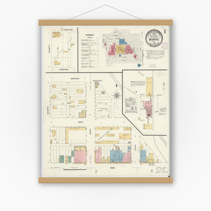 Old map wall art mockup — magnetic wood frame on white wall — Sanborn Fire Insurance Map from Memphis, Hall County, Texas (1908) - Complete Map Set