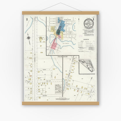 Old map wall art mockup — magnetic wood frame on white wall — Sanborn Fire Insurance Map from Umatilla, Lake County, Florida (1925), Sheet #0001