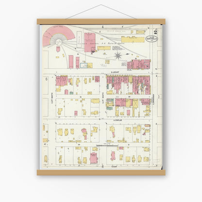 Old map wall art mockup — magnetic wood frame on white wall — Sanborn Fire Insurance Map from Centralia, Marion, Clinton, Jefferson, and Washington Counties, Illinois (1902), Sheet #0002