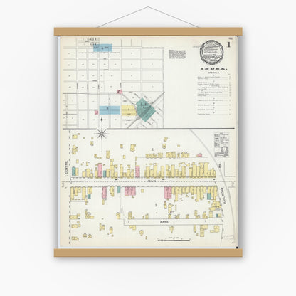 Old map wall art mockup — magnetic wood frame on white wall — Sanborn Fire Insurance Map from Braidwood, Will County, Illinois (1892) - Complete Map Set